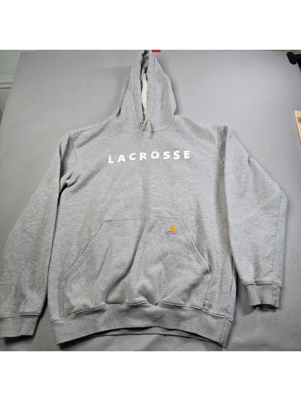 Carhartt Mens Loose Fit Hooded Sweatshirt Medium Gray Retro Lacrosse Team Style